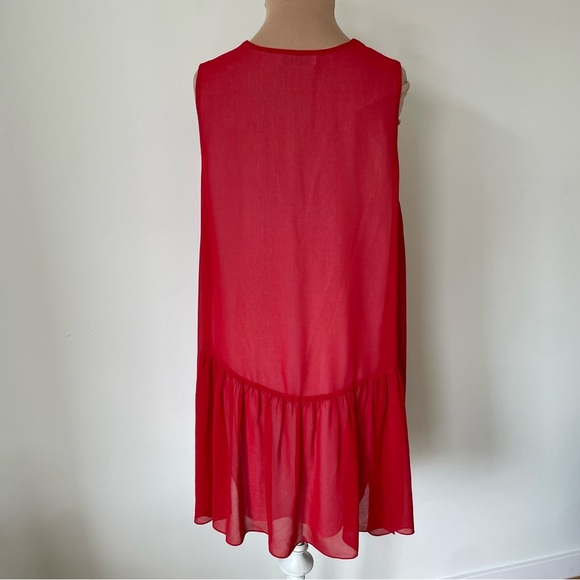 Sandro A Line Sleeveless Red White V Neck Chiffon Mini Tunic Dress EUC Size 1/S - Picture 5 of 12